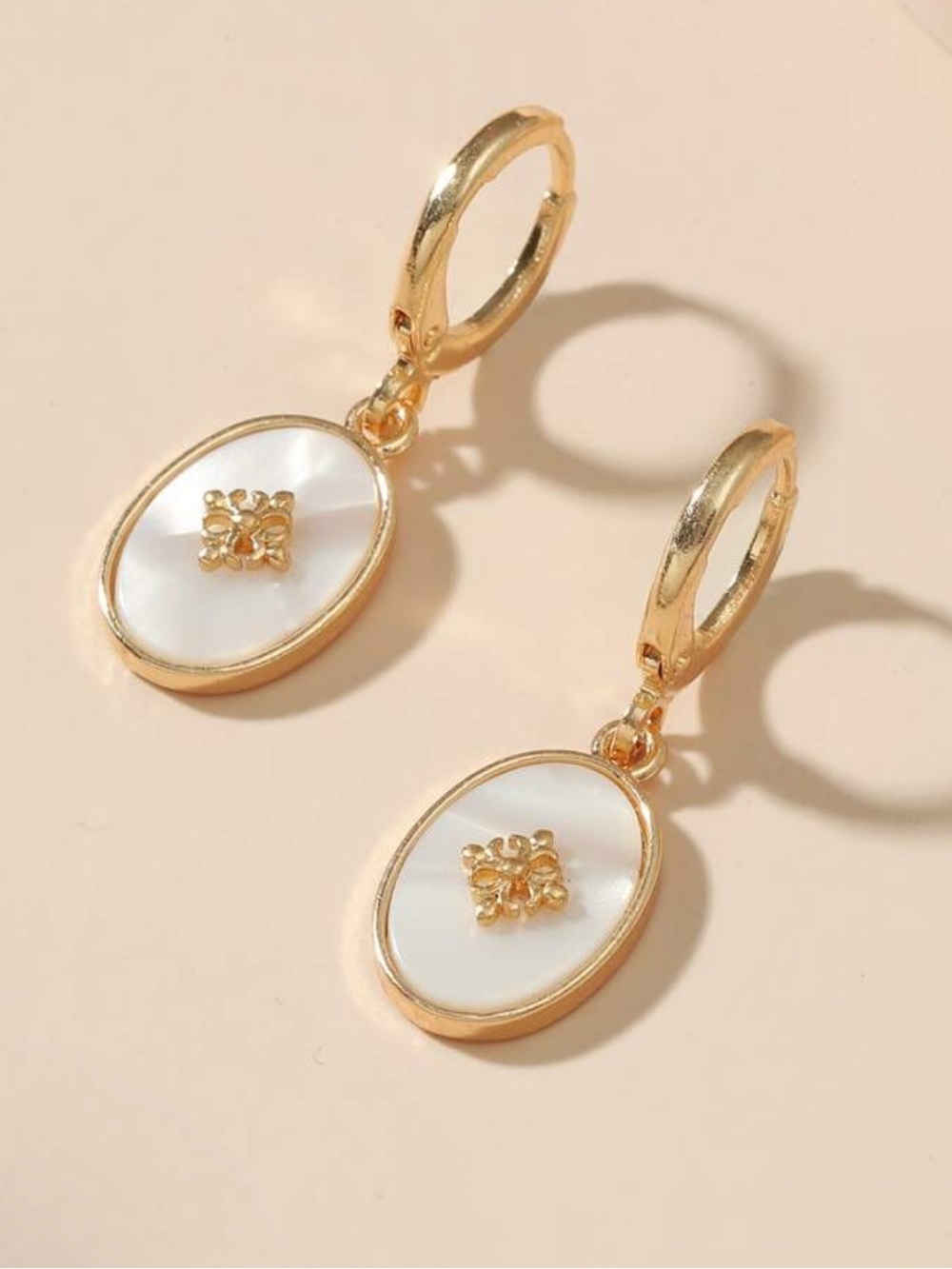 Golden Ivory Medallion Luxe Hoop Earrings